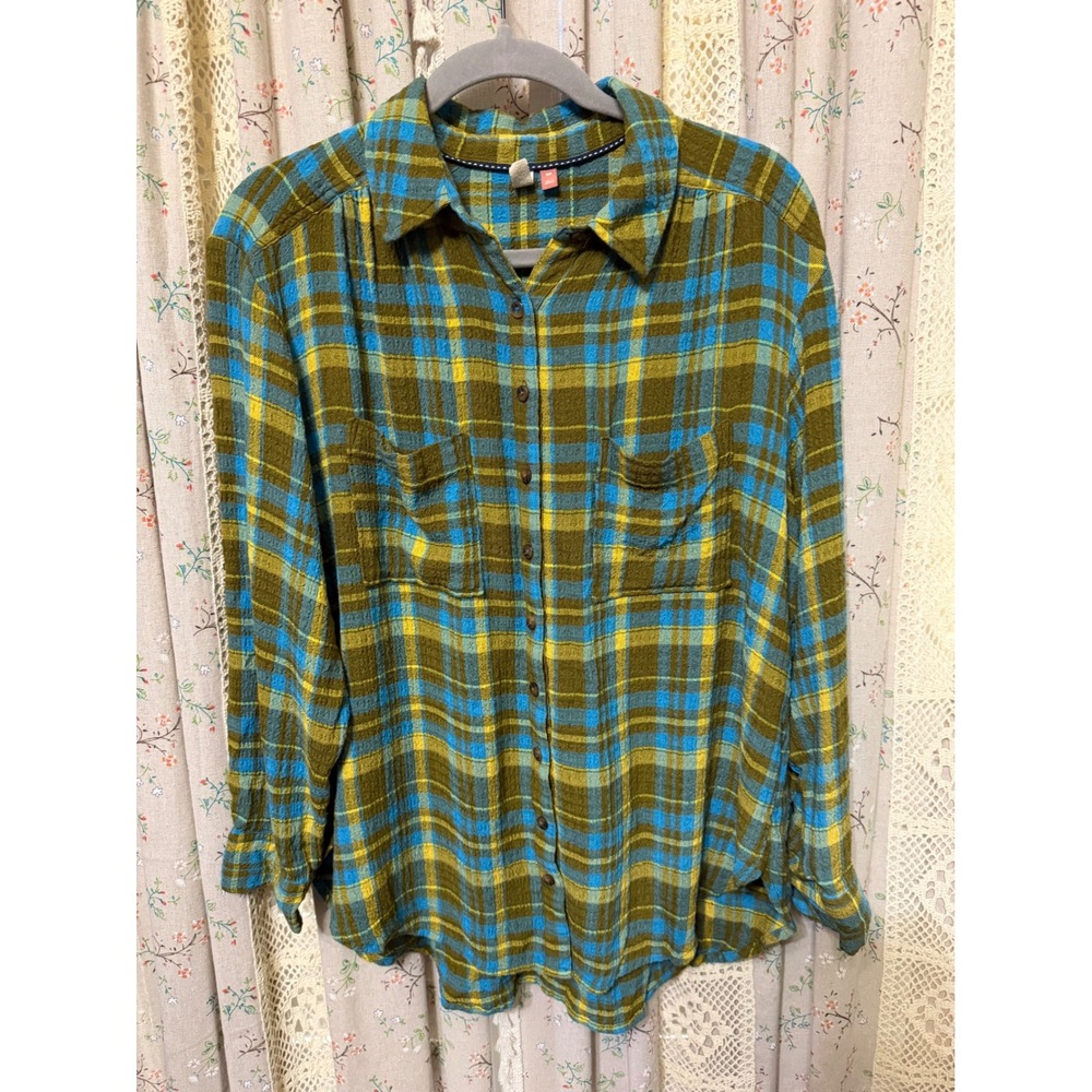 Anthropologie Pilcro Hadley Plaid Button Down Shirt Medium Petite